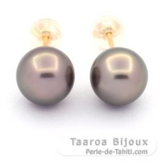 Aretes de Oro 18Kl y 2 Perlas de Tahiti Redondas B/C 9.2 mm