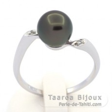 Anillo de Plata y 1 Perla de Tahiti Semi-Redonda B 8.9 mm