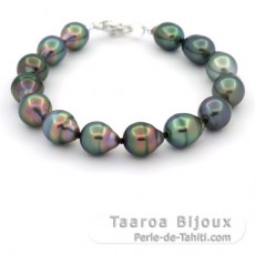 Pulsera de 14 Perlas de Tahiti Anilladas B+ 9 a 9.9 mm y Plata .925