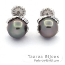 Aretes de Plata y 2 Perlas de Tahiti Semi-Redondas B 8.8 mm