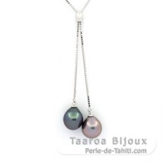 Collar de Plata y 2 Perlas de Tahiti Semi-Barrocas B 9 mm
