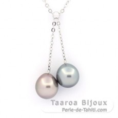 Collar de Plata y 2 Perlas de Tahiti Semi-Barrocas 1 B & 1 C 9.5 mm