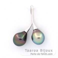 Colgante de Plata y 2 Perlas de Tahiti Semi-Barrocas 1 A & 1 B 9 mm