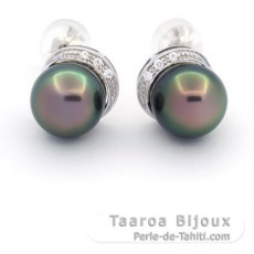 Aretes de Plata y 2 Perlas de Tahiti Semi-Redondas C 9.5 mm