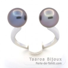 Anillo de Plata y 2 Perlas de Tahiti Semi-Redondas C 8.4 mm