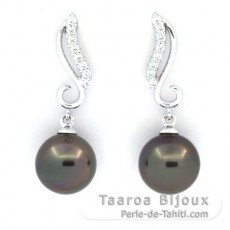 Aretes de Plata y 2 Perlas de Tahiti Redondas C 9 mm