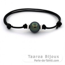 Pulsera de Cuero y 1 Perla de Tahiti Redonda C 11.5 mm