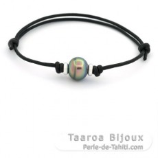 Pulsera de Algodn y 1 Perla de Tahiti Anillada B 10.6 mm