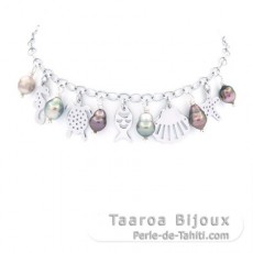 Pulsera de Plata y 6 Keishis de Tahiti