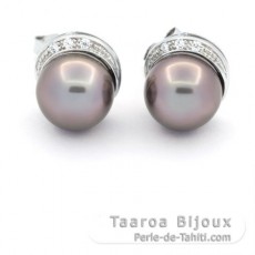 Aretes de Plata y 2 Perlas de Tahiti Semi-Redondas C 9.1 mm