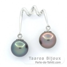 Colgante de Plata y 2 Perlas de Tahiti Semi-Redondas B/C 9.8 mm