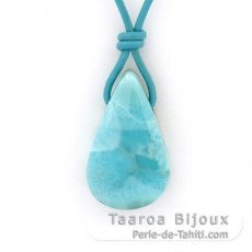 Collar de Cuero y 1 Larimar - 30 x 18 x 8.5 mm - 7.5 gr