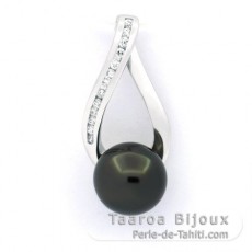 Colgante de Plata y 1 Perla de Tahiti Redonda B/C 9.1 mm