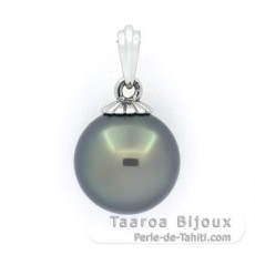 Colgante de Oro blanco 18Kl y 1 Perla de Tahiti Redonda B 12.4 mm