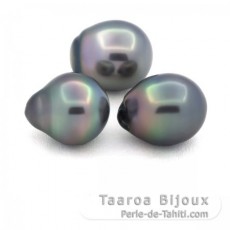 Lote de 3 Perlas de Tahiti Semi-Barrocas B de 11.1 a 11.3 mm