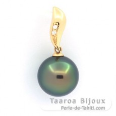 Colgante de Oro 18Kl + 2 diamantes y 1 Perla de Tahiti Redonda B+ 11.6 mm