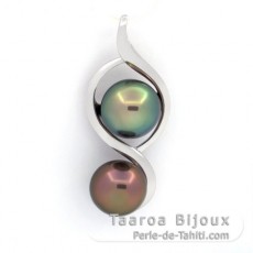 Colgante de Plata y 2 Perlas de Tahiti Semi-Barrocas B 9.9 y 10.3 mm