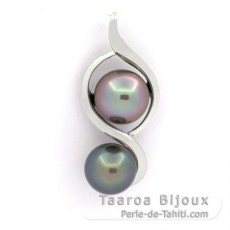 Colgante de Plata y 2 Perlas de Tahiti Semi-Barrocas C 9.8 y 10.3 mm