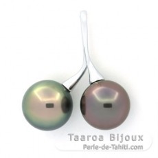 Colgante de Plata y 2 Perlas de Tahiti Redondas C 11.4 y 11.8 mm