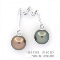 Colgante de Plata y 2 Perlas de Tahiti Semi-Redondas B/C 10.1 y 10.3 mm