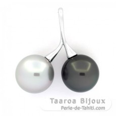 Colgante de Plata y 2 Perlas de Tahiti Redondas C 12.7 y 12.9 mm