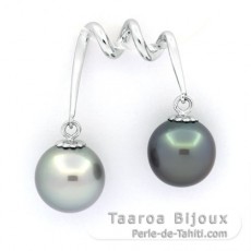 Colgante de Plata y 2 Perlas de Tahiti Semi-Redondas B/C 10.1 y 10.4 mm