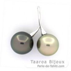 Colgante de Plata y 2 Perlas de Tahiti Redondas C 13.1 y 13.5 mm