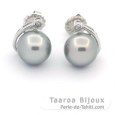 Aretes de Plata y 2 Perlas de Tahiti Redondas C 10 mm
