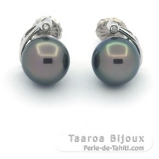 Aretes de Plata y 2 Perlas de Tahiti Redondas C 10.4 mm