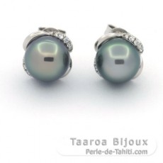 Aretes de Plata y 2 Perlas de Tahiti Semi-Redondas C 8.8 mm