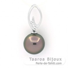 Colgante de Plata y 1 Perla de Tahiti Redonda C 12 mm