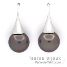 Aretes de Plata y 2 Perlas de Tahiti Redondas C 11.9 mm