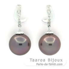 Aretes de Plata y 2 Perlas de Tahiti Redondas C 11.5 mm