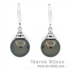 Aretes de Plata y 2 Perlas de Tahiti 1 Redonda & 1 Semi-Redonda C 11.8 mm