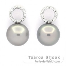 Aretes de Plata y 2 Perlas de Tahiti Redondas C 12.7 mm