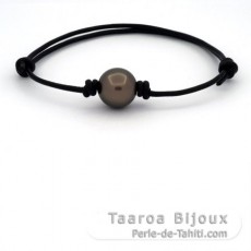 Pulsera de Cuero y 1 Perla de Tahiti Redonda C/D 12.5 mm