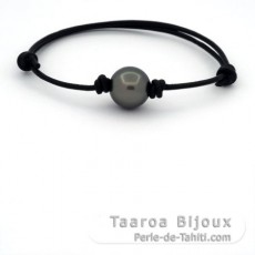 Pulsera de Cuero y 1 Perla de Tahiti Redonda C 12.7 mm