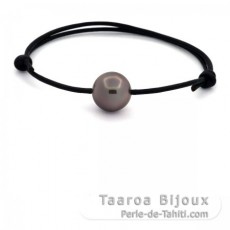 Pulsera de Cuero y 1 Perla de Tahiti Semi-Redonda C 11.9 mm