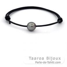 Pulsera de Cuero y 1 Perla de Tahiti Semi-Barroca A 10.3 mm