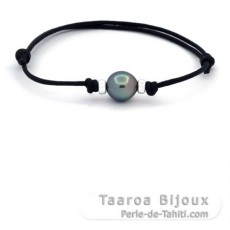 Pulsera de Algodn Encerado y 1 Perla de Tahiti Semi-Barroca C 10.1 mm