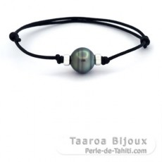 Pulsera de Algodn Encerado y 1 Perla de Tahiti Anillada C 13 mm