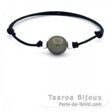 Pulsera de Algodn Encerado y 1 Perla de Tahiti Semi-Barroca C 12.8 mm