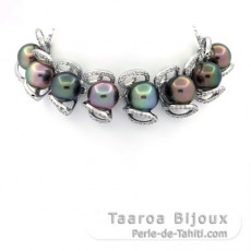 Pulsera de Plata y 8 Perlas de Tahiti Semi-Barrocas C+ de 9.5 a 10 mm