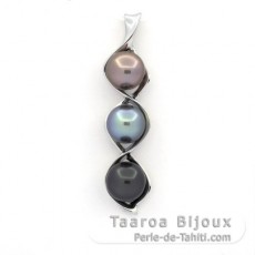 Colgante de Plata y 3 Perlas de Tahiti Semi-Barrocas B de 10.1 a 10.3 mm
