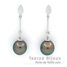 Aretes de Plata y 2 Perlas de Tahiti Semi-Barrocas C 8.9 mm