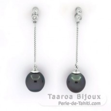 Aretes de Plata y 2 Perlas de Tahiti Semi-Barrocas B/C 8 mm