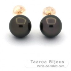 Aretes de Oro 18Kl y 2 Perlas de Tahiti 1 Redonda & 1 Semi-Redonda B/C 8.8 mm