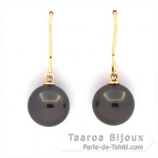 Aretes de Oro 18Kl y 2 Perlas de Tahiti Redondas B/C 10.1 mm