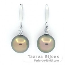 Aretes de Plata y 2 Perlas de Tahiti Redondas C 9.8 mm