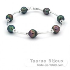 Pulsera de Plata y 7 Perlas de Tahiti Semi-Barrocas C de 8.5 a 9.3 mm